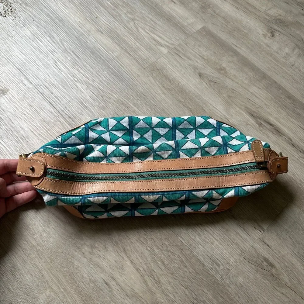 Roberta Roller Rabbit Travel Toiletry Bag Canvas Geometric Print Leather Trim